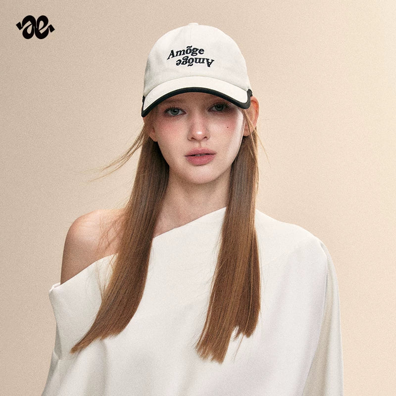 Korean Letter Embroidered Colorblock Baseball Cap
