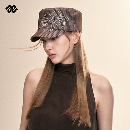 Letter Embroidered Vintage Striped Equestrian Cap