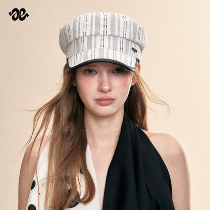 Classic Black White Striped Newsboy Cap