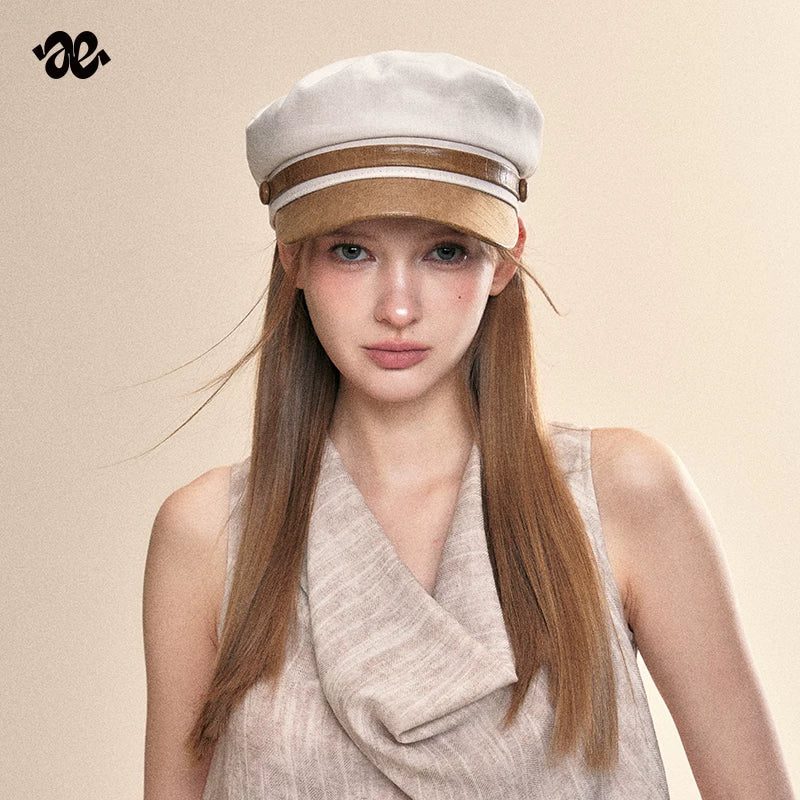 British Vintage Tea Brown Colorblock Newsboy Cap